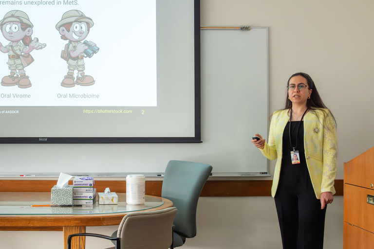 A student conducts an oral presentation.